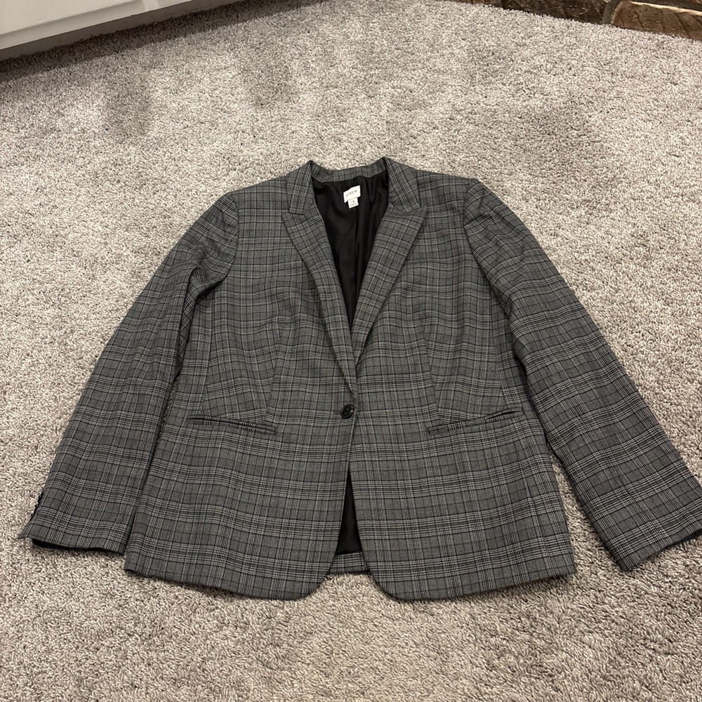 J.Crew Women's 16 Jacket One Button Blazer in Plaid Gray CB442 MSRP $225